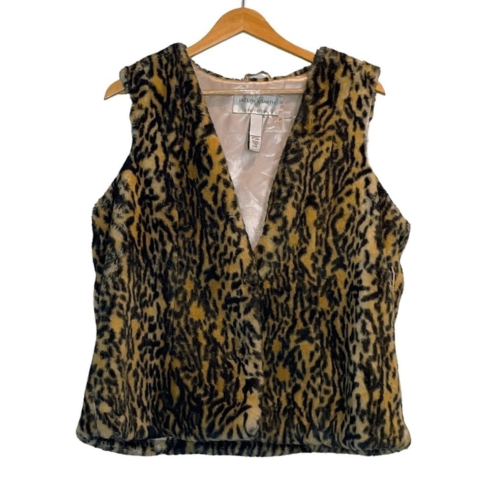 Jaclyn Smith Faux Fur Leopard Print Vest - Black & Tan